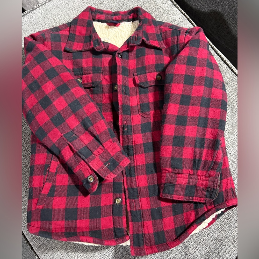 GAP Kids Red and Black Buffalo plaid, Sherpa Button Down Shirt